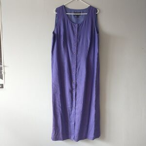 Spenser Jeremy Woman Shift Dress 16 Purple 100% Linen Front Button Sleeveless